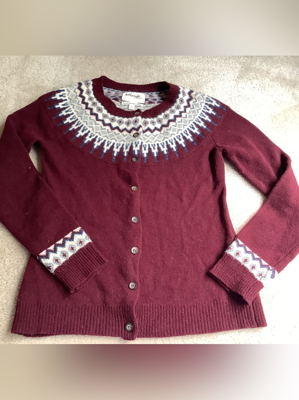 Fair Isle Telluride Clothing Co, Lambswool Blend Cardigan small